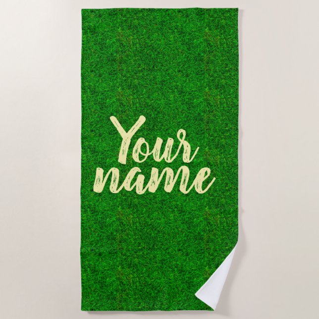 Toalha De Praia textura de grama verde de um campo de futebol (Frente)