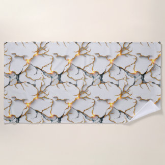 Toalha De Praia Textura de Mármore Branco com Veias Douradas Brilh