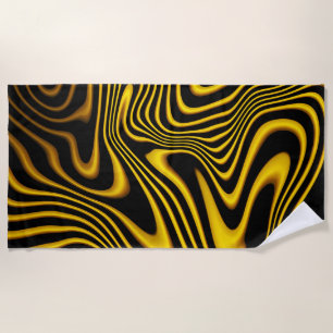 Toalha De Praia Textura de Redemoinhos Preto Amarelo Dourado Perso