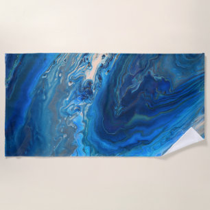Toalha De Praia Textura Fluida de Agato Azul Marble