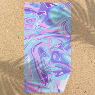 Toalha De Praia Textura Líquida do Mármaco Azul e Roxo