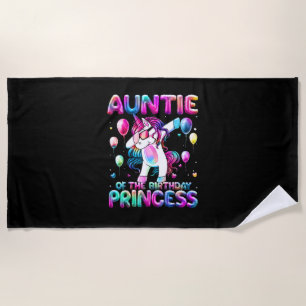 Toalha De Praia Tia da Menina Princesa de Aniversário Unicórnio Fl