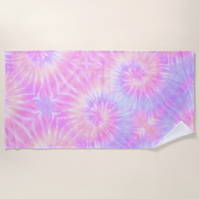 Toalha De Praia Tiedye Pastel Rainbow Spiral Hippie Tie Dye (Frente)