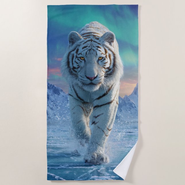Toalha de Praia Tigre Branco – Poder do Gelo Ártic (Frente)