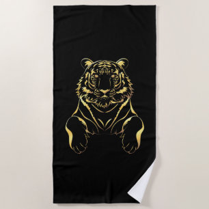 Toalha De Praia Tigre preto com tiras de ouro