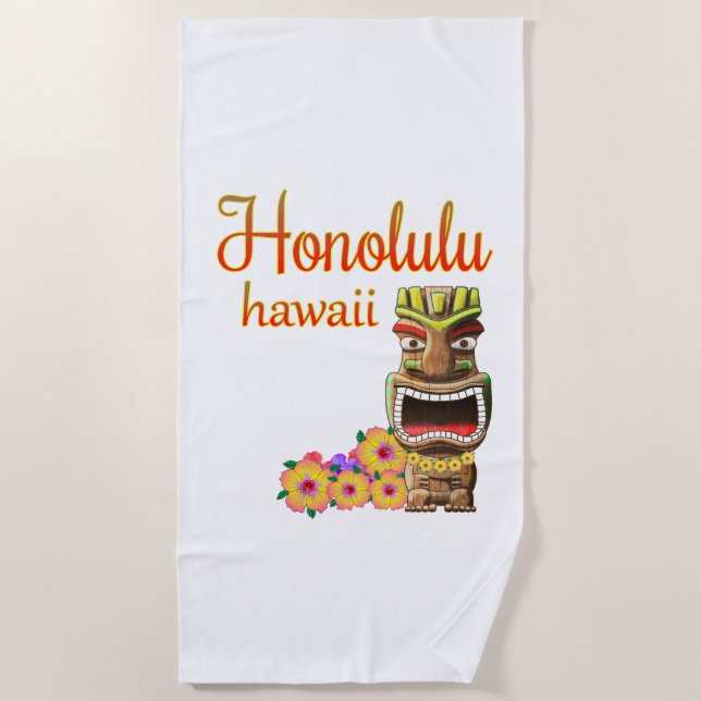 Toalha De Praia Tiki engraçado Honolulu Havaí (Frente)