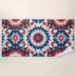 Toalha De Praia Tinta Tie-dye Vermelha, Branca e Azul