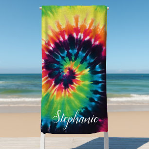 Toalha De Praia Tinta Tie Rodopio Arco-íris Retro Personalizado Ve