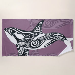 Toalha De Praia Tinta Tribal de Mauve Roxo-de-Baleia-Assassina Orc