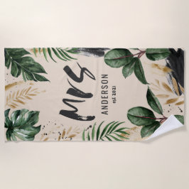 Toalha De Praia Tipografia azul-escura tropical