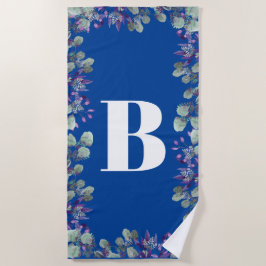 TOALHA DE PRAIA TIPOGRAFIA BRANCA FLORAL AZUL PERSONALIZADA