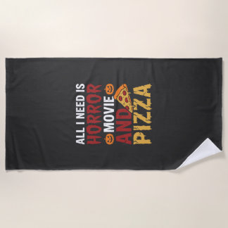 Toalha De Praia Tipografia de Filme de Terror e Pizza de Halloween