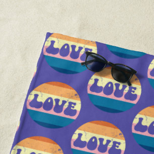 Toalha De Praia Tipografia Do Amor Com Vintage Sunset Strips