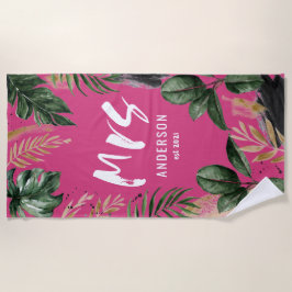 Toalha De Praia Tipografia rosa-rosa-botânica tropical