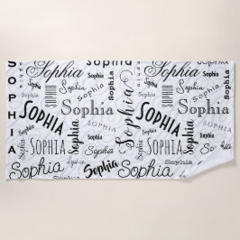 Toalha De Praia Tipografia Sophia Preto e Branco