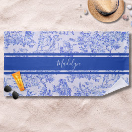 Toalha De Praia Toalete Francês Azul com Nome Personalizado