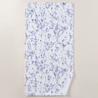 Toalha De Praia Toile de Flores Silvestres Azul Real Moderno e Ele