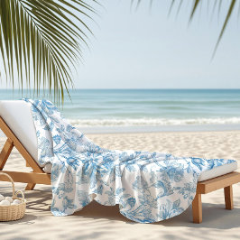 Toalha De Praia Toile-de-jouy Chinoiseries Padrão Floral Azul