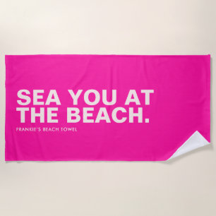 Toalha De Praia Toque de praia de slogan personalizado rosa