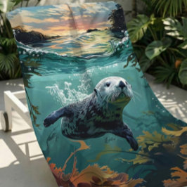 Toalha De Praia Torre de praia de lona marinha de cor branca e gra