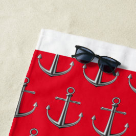 Toalha De Praia Torre de praia de padrão de âncora prateada