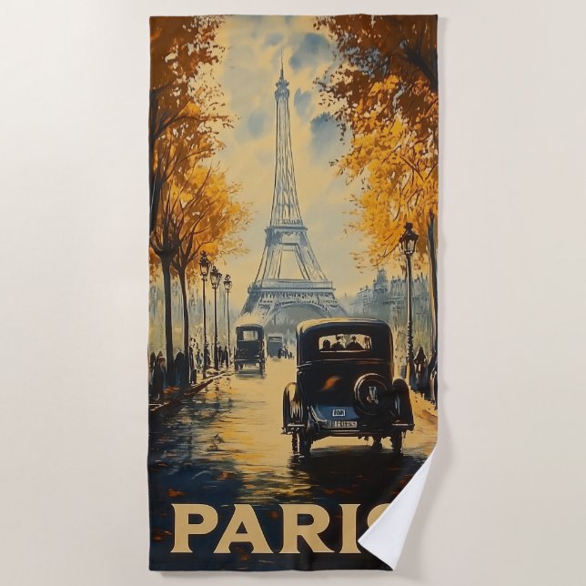 Toalha De Praia Torre Eiffel do Poster de viagens Paris de 1930 (Frente)
