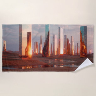 Toalha De Praia Torres Espelhadas Surreais Futuristas No Deserto