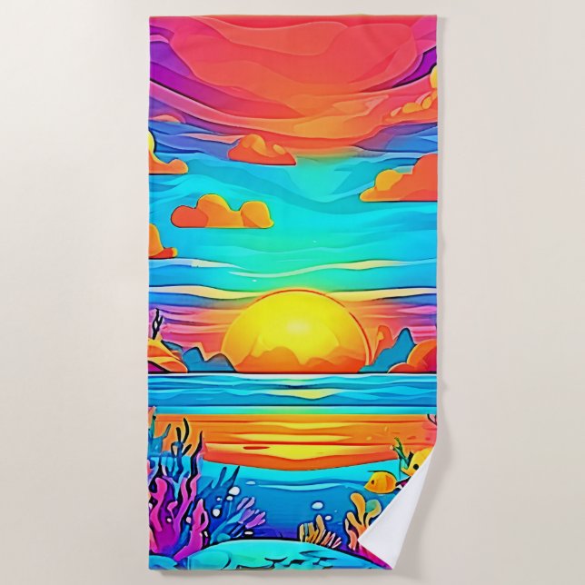 Toalha De Praia Trabalho de arte sunset submarino vibrante (Frente)