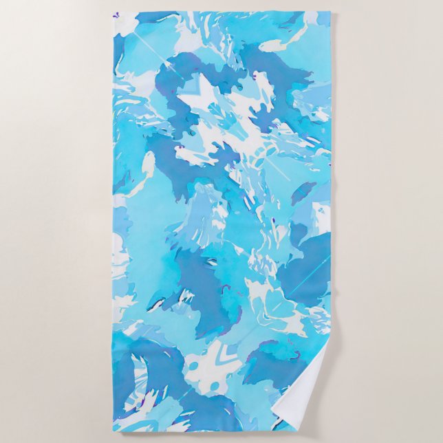 Toalha De Praia Traços de Abstrato branco e azul claros (Frente)