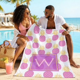 Toalha De Praia Trendência e abacaxi roxo brilhante tropical