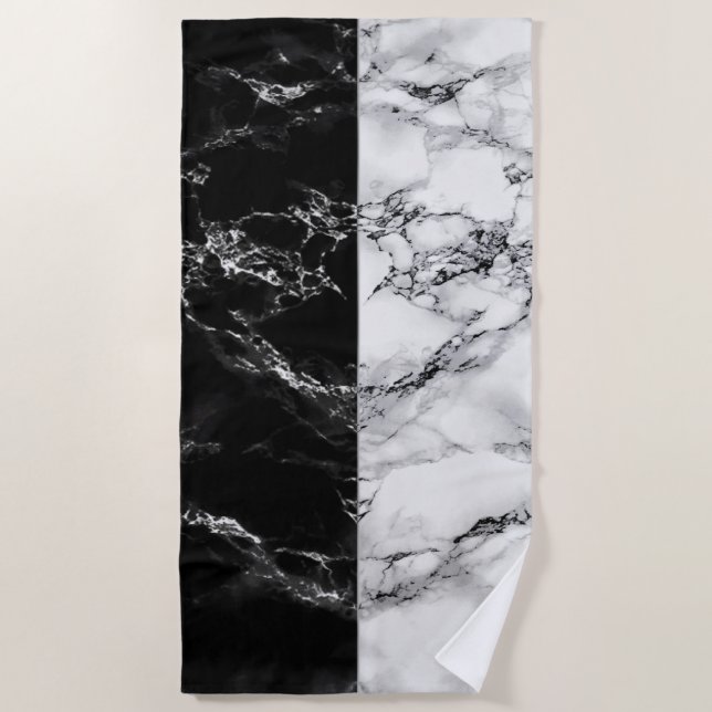 Toalha De Praia Trendy Black and White Marble Stone - Branco preto (Frente)
