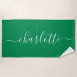 Toalha De Praia Trendy Bonita Kelly Green Script Name Personalizad<br><div class="desc">Trendy Bonita Kelly Green Script Name Personalizado Beach Towel</div>