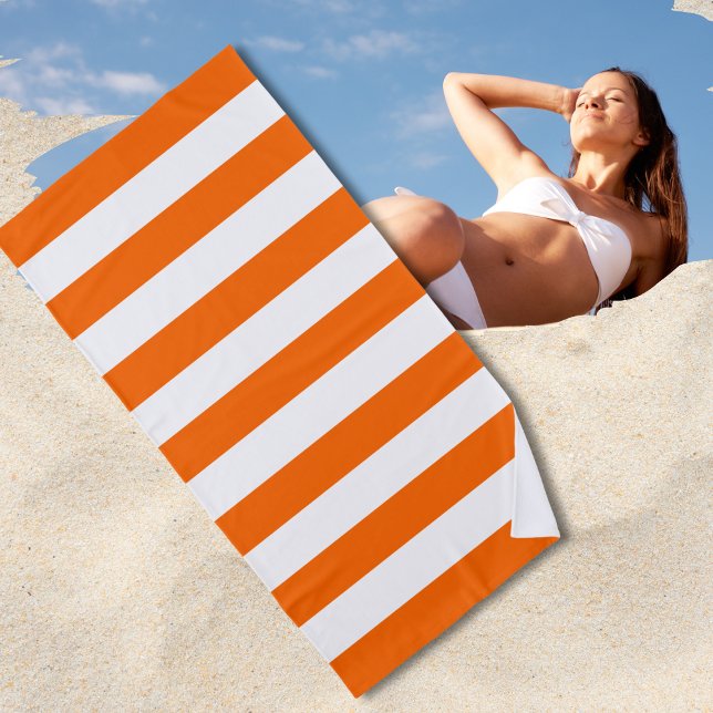 Toalha De Praia Trendy Bright Summer Hot Orange Horizontal Strips (Criador carregado)