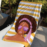 Toalha De Praia Trendy California African Beach Beauty<br><div class="desc">Nossa toalha de praia na moda e de moda apresenta nossa beleza de praia afro-americana, ao estilo retrô-pintado à mão. As iniciais são colocadas nos óculos de sol da menina. Personalize com seu nome. Todas as ilustrações contidas nesta toalha de beleza da praia desenhada à mão pela obra de arte...</div>