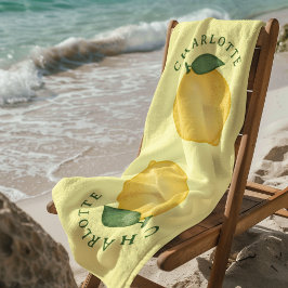 Toalha De Praia Trendy Citrus Lemon Yellow Summer Monograma