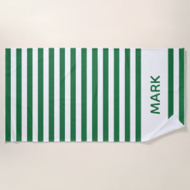 Toalha De Praia Trendy Green E White Striped Personalised Name  