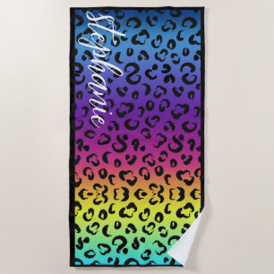 Toalha De Praia Trendy Rainbow Leopard Imprimir Nome Personalizado