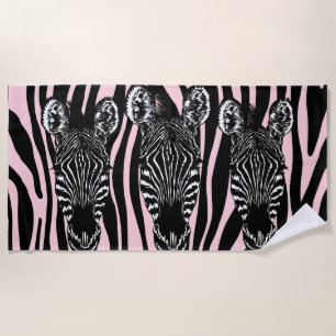 Toalha De Praia Trendy Zebra Herd em Zebra - Impressão Rosa