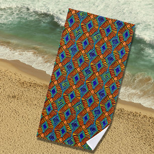 Toalha De Praia Tribal Abstrato africano azul castanho