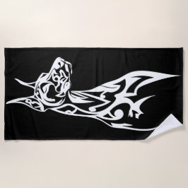 Toalha De Praia Tribal Doberman Silhouette Minimal Black White