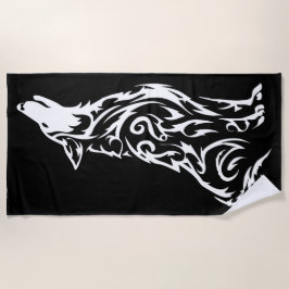 Toalha De Praia Tribal Howling Wolf Silhouette Black White