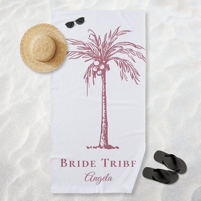 Toalha De Praia Tribo de Noiva Tropical Rosa Dourada Palm Tree Per (Bride Tribe Tropical Rose Gold Palm Tree Custom Beach Towel)