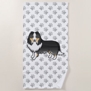 Toalha De Praia Tricolor Shetland Sheepdog Cartoon Dog & Paws