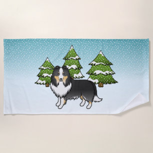 Toalha De Praia Tricolor Shetland Sheepdog Numa Floresta De Invern