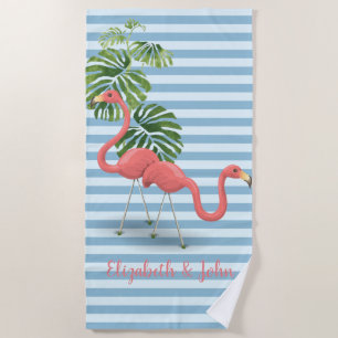 Toalha De Praia Tropicais,Listrados,Flamingos-Personalizado
