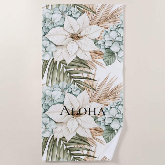 Toalha De Praia Tropical Blue White Flowers   (Frente)