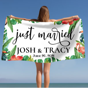 Toalha De Praia Tropical Esposa e Marido, Recém-Casados Personaliz