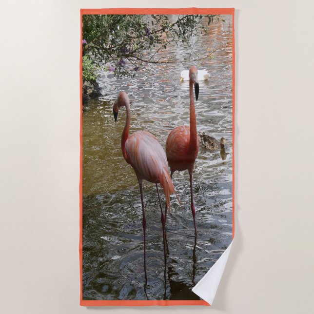 Toalha De Praia Tropical Flamingo Birds Beach Towel (Frente)