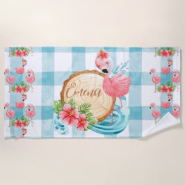 Toalha De Praia Tropical Flamingo Nome Personalizado Summer Beach 