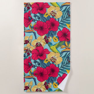 Toalha De Praia Tropical Florals and Hummingbird - Summer Botanica
